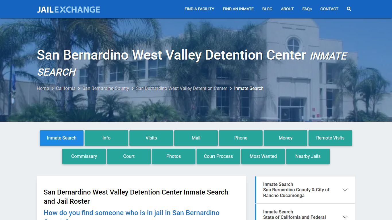 San Bernardino West Valley Detention Center Inmate Search - Jail Exchange